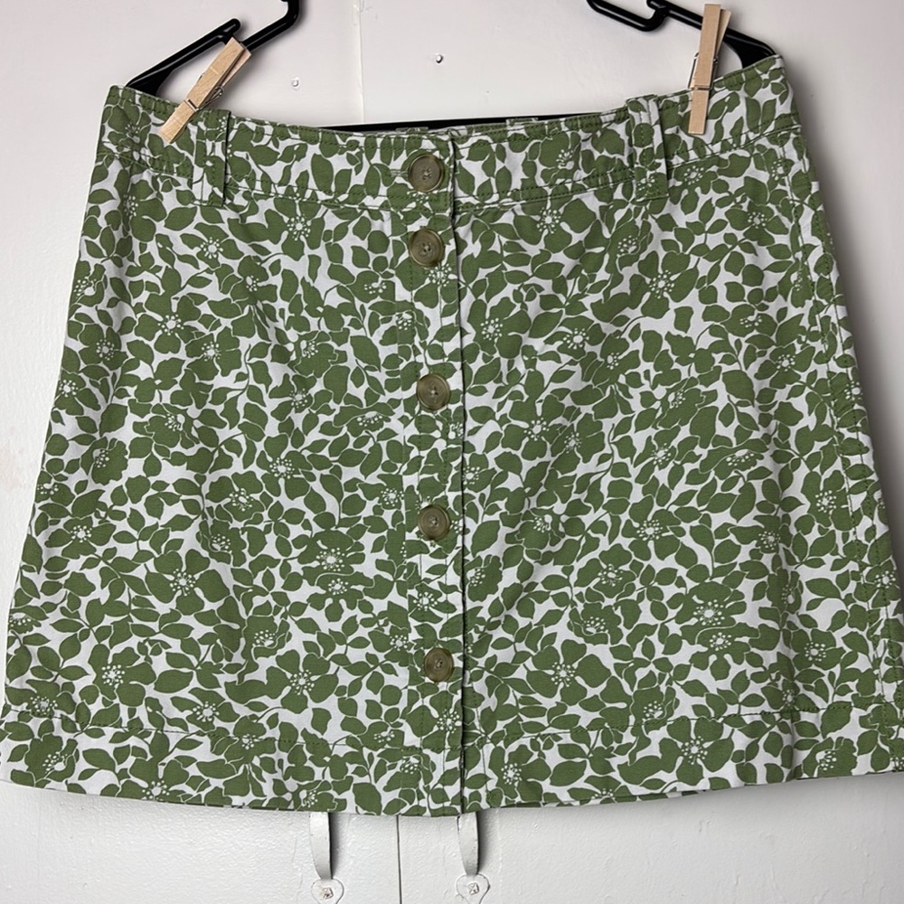 J. Crew Green and White A-Line Mini Skirt Resort Wear